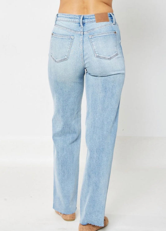 Judy Blue High Waist Rigid Magic Destroy 90’s Rainbow Thread Straight Jeans