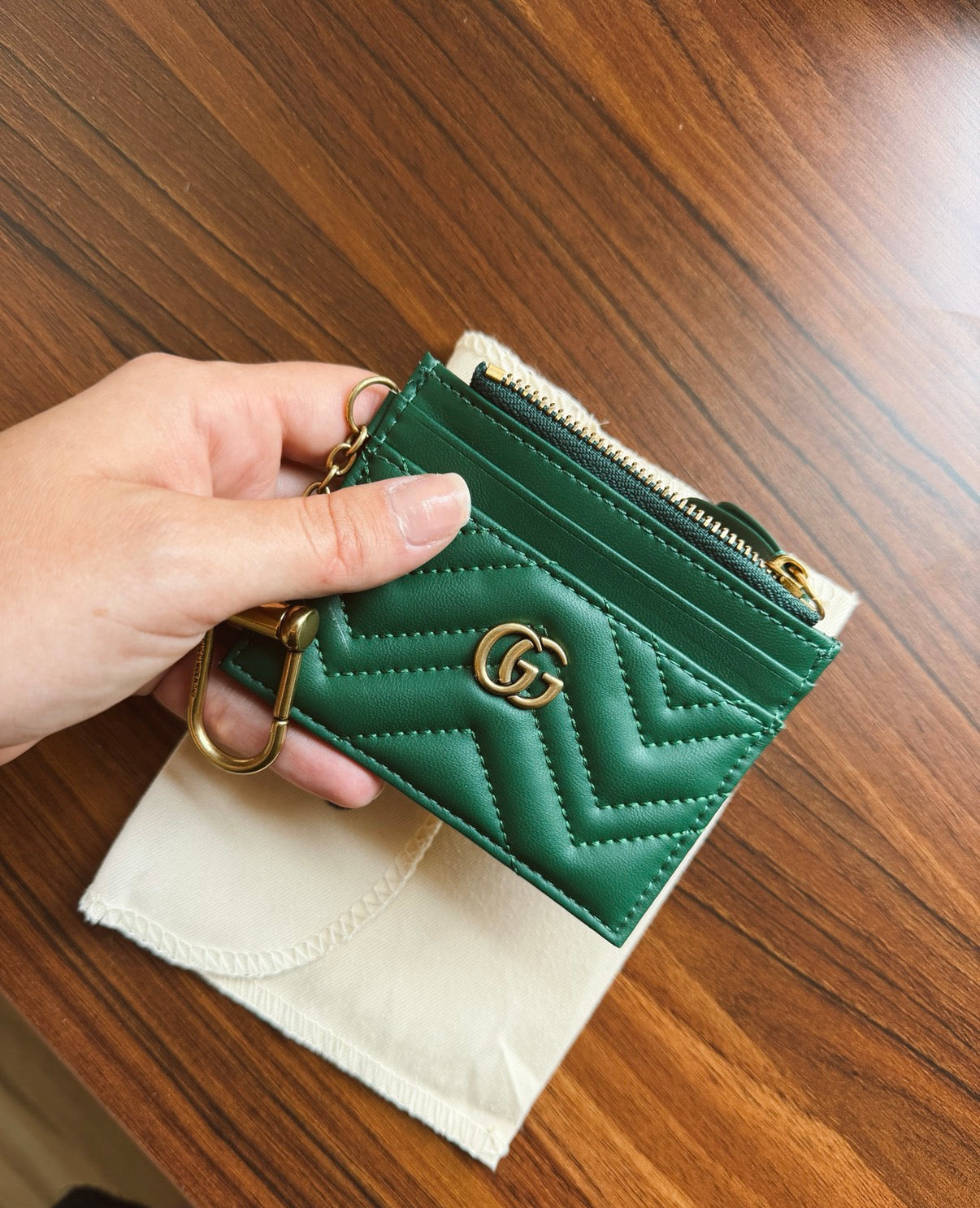 Green GG Chevron Card Holder