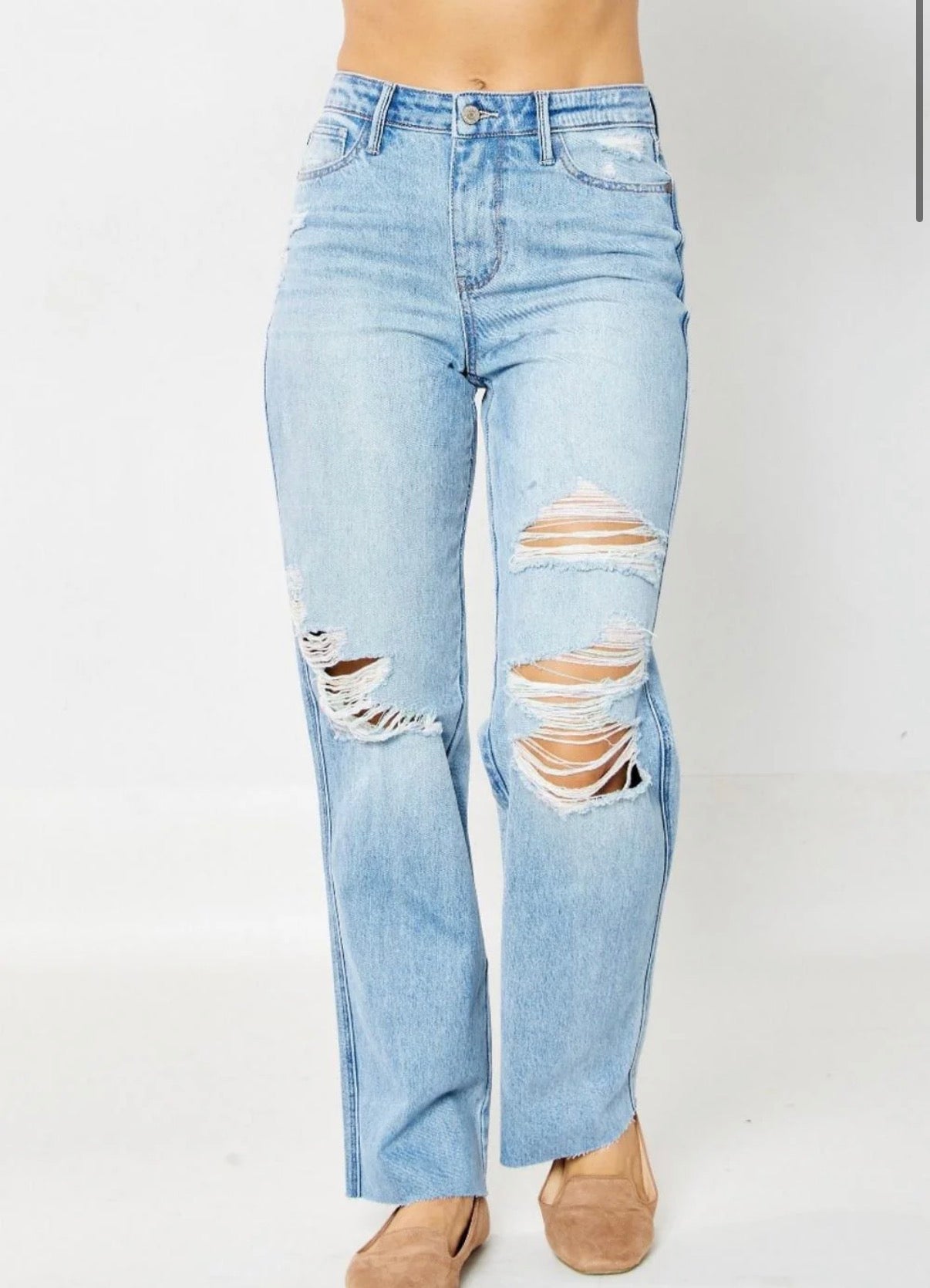 Judy Blue High Waist Rigid Magic Destroy 90’s Rainbow Thread Straight Jeans