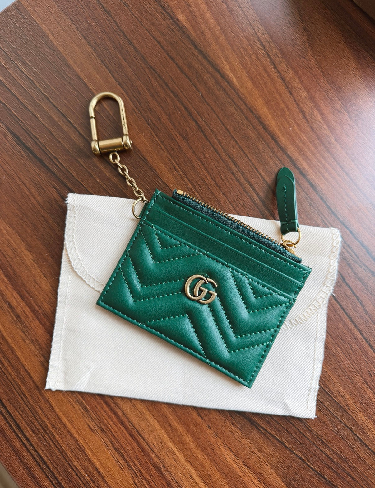 Green GG Chevron Card Holder