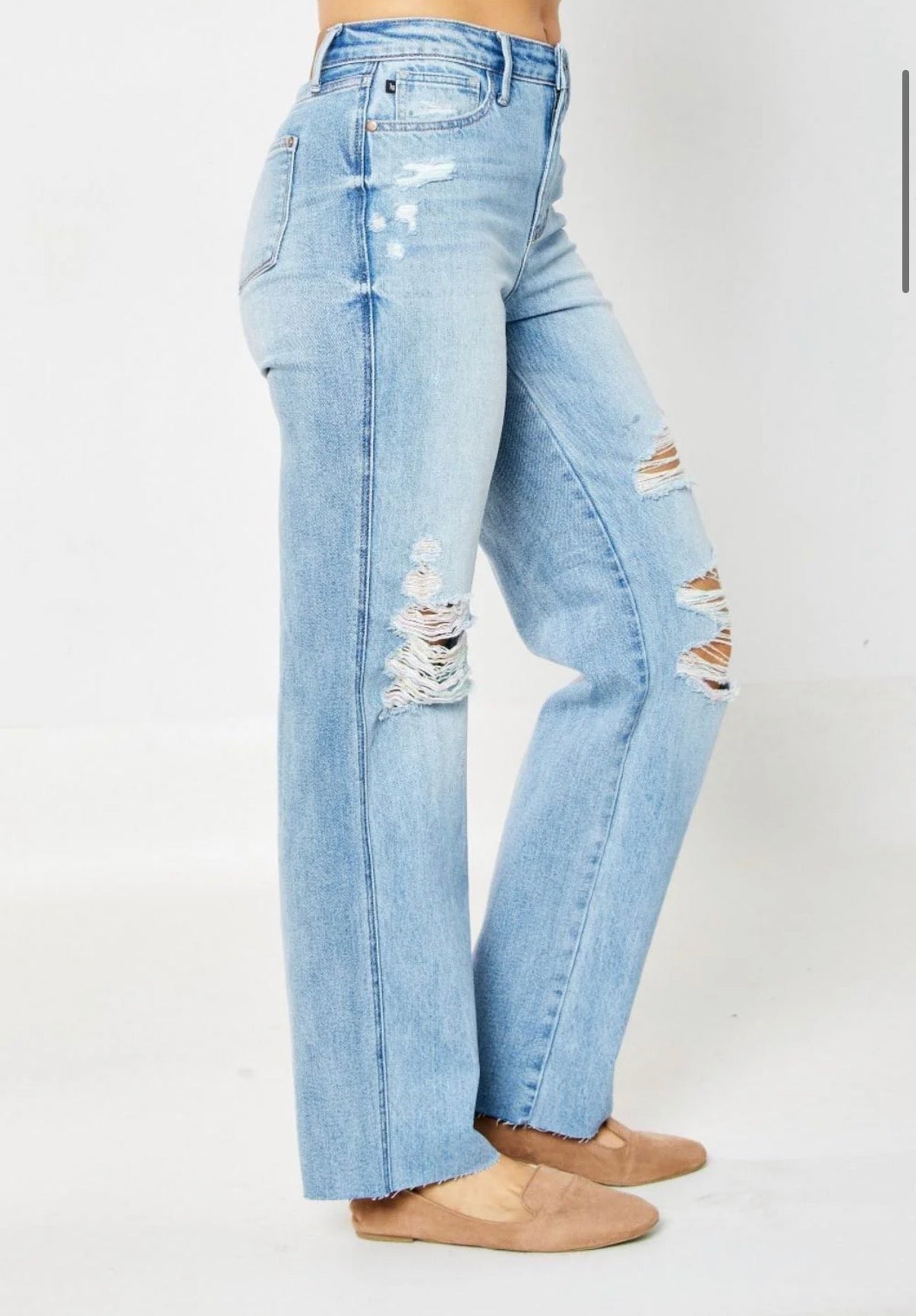 Judy Blue High Waist Rigid Magic Destroy 90’s Rainbow Thread Straight Jeans