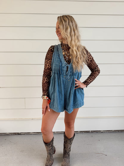 PREORDER- Front-Tie Denim Romper