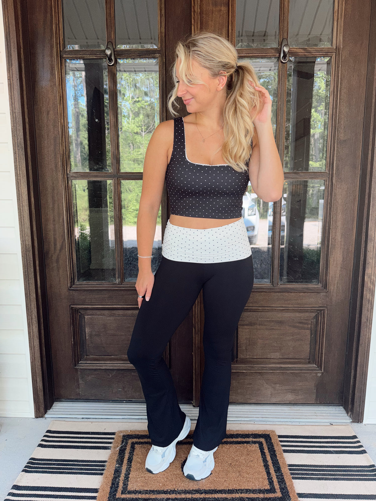 Polka Dot Soft Knit Foldover Flare Pants