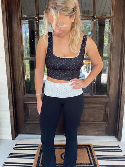 Polka Dot Print Crop Tank with Lace Trim