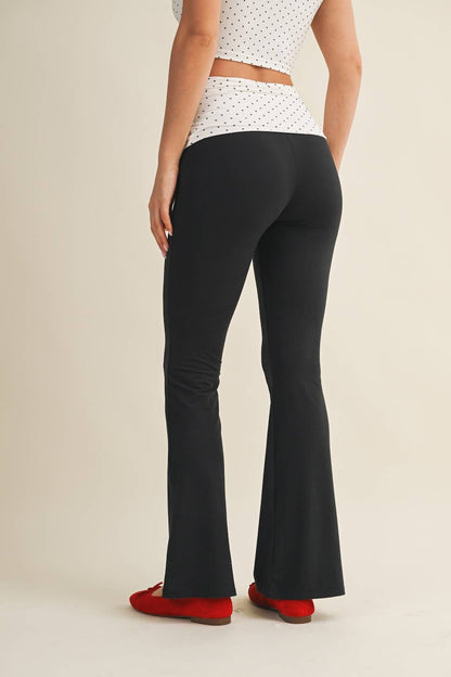 Polka Dot Soft Knit Foldover Flare Pants
